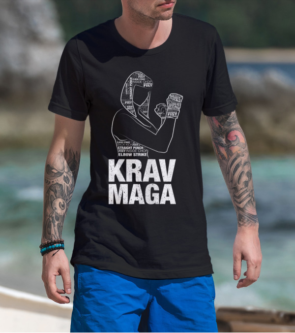 Krav Maga Woman Martial Arts Self Defence Straight Punch Elbow Strike Fist Techniques T-Shirt