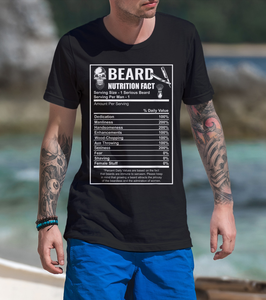 Beard Nutrition Facts Bearded Skull Serving Size Humor Men's Daily Values T-Shirt