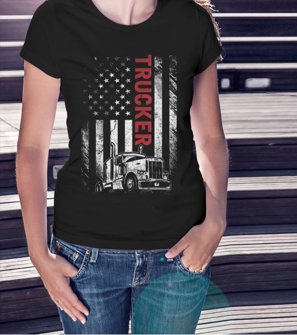 Trucker American Flag Vintage Truck Mens T-Shirt