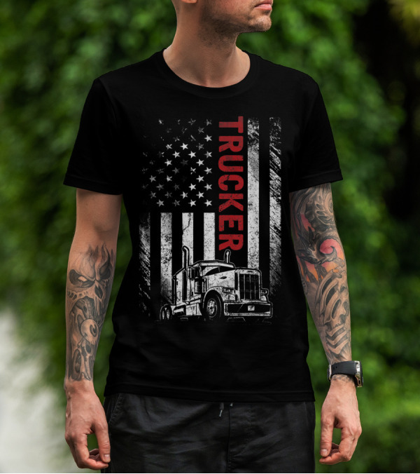 Trucker American Flag Vintage Truck Mens T-Shirt