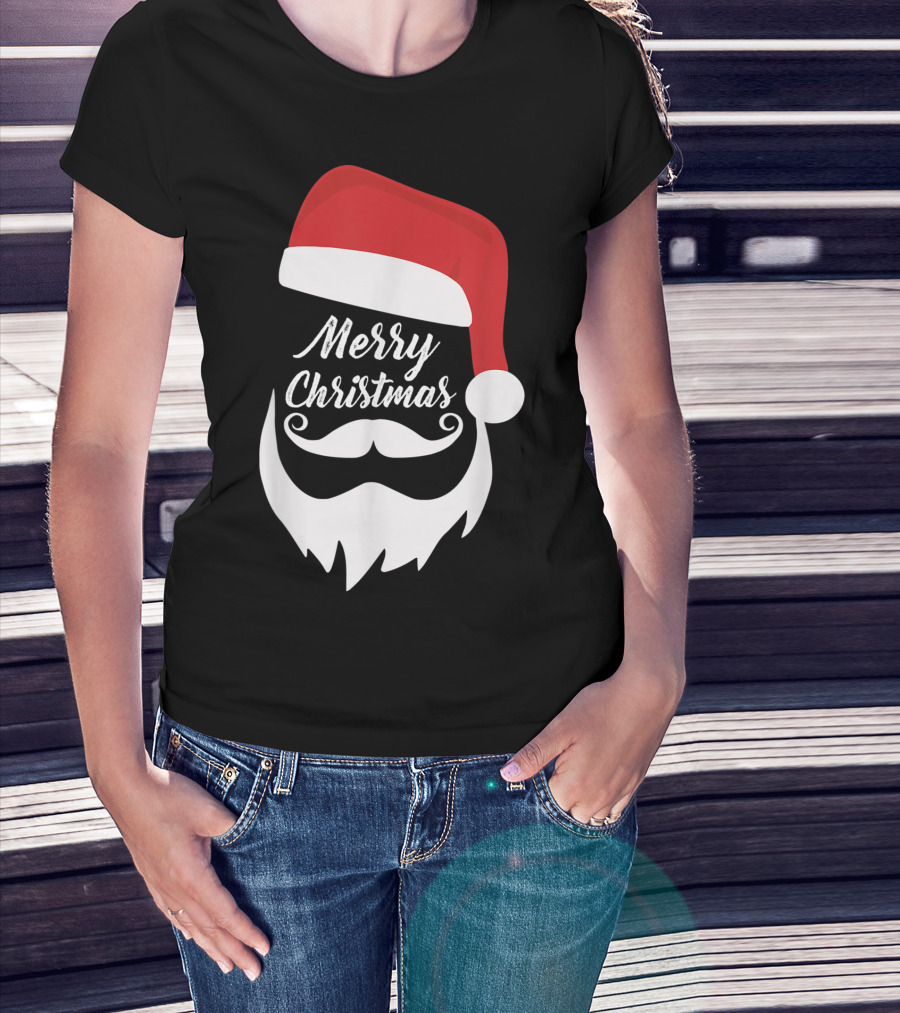 Merry Christmas Bearded Santa With Red Hat T-Shirt