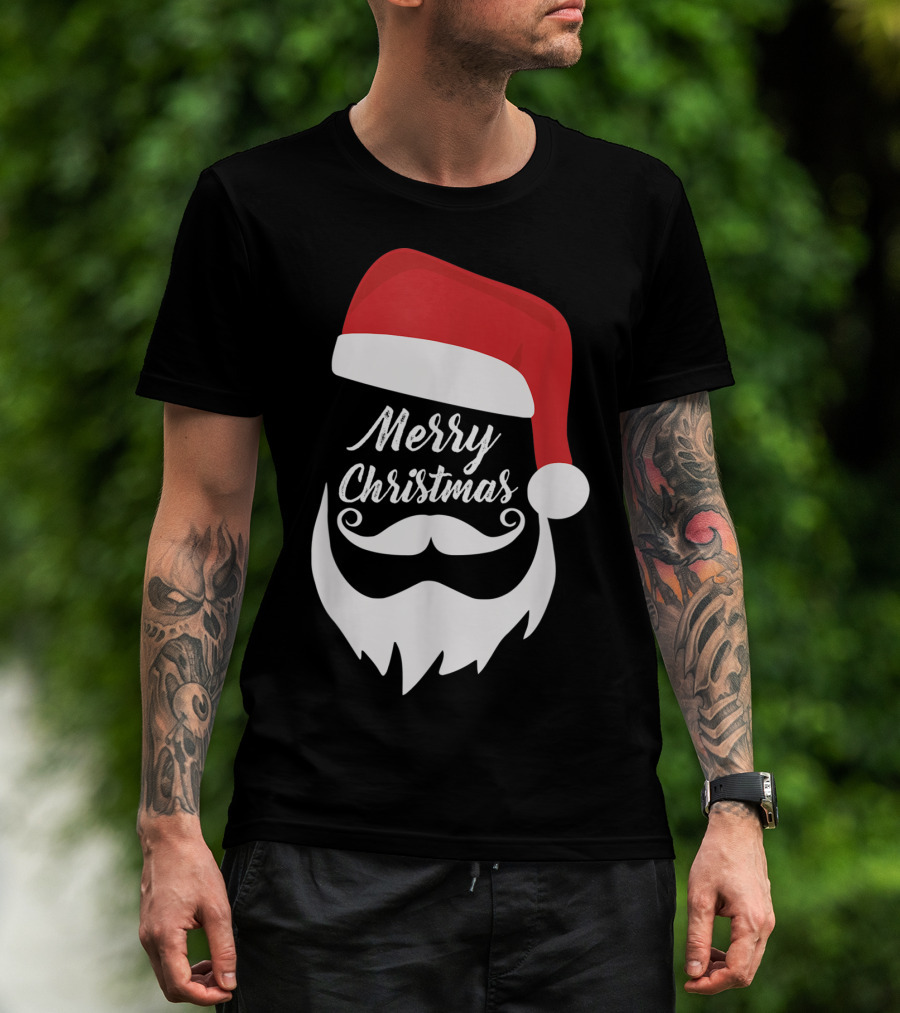 Merry Christmas Bearded Santa With Red Hat T-Shirt