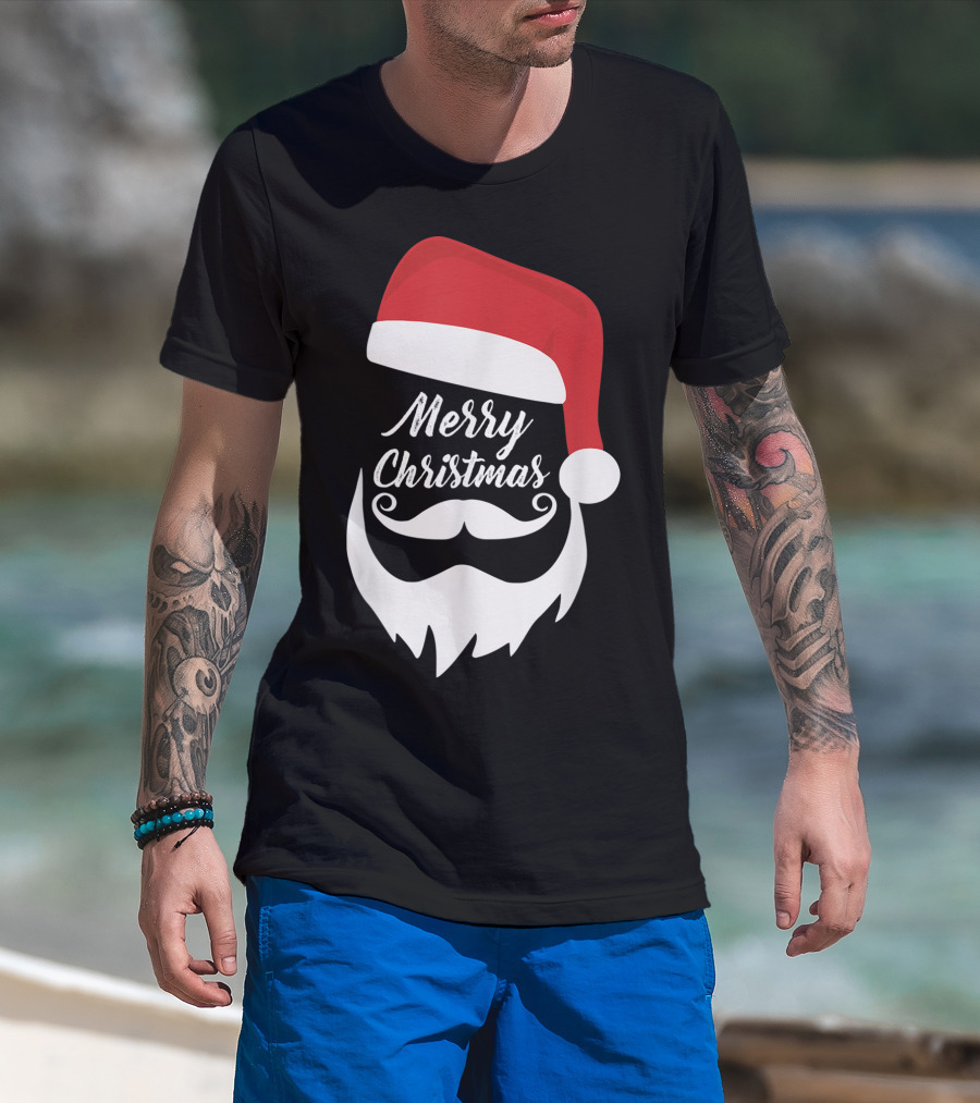 Merry Christmas Bearded Santa With Red Hat T-Shirt