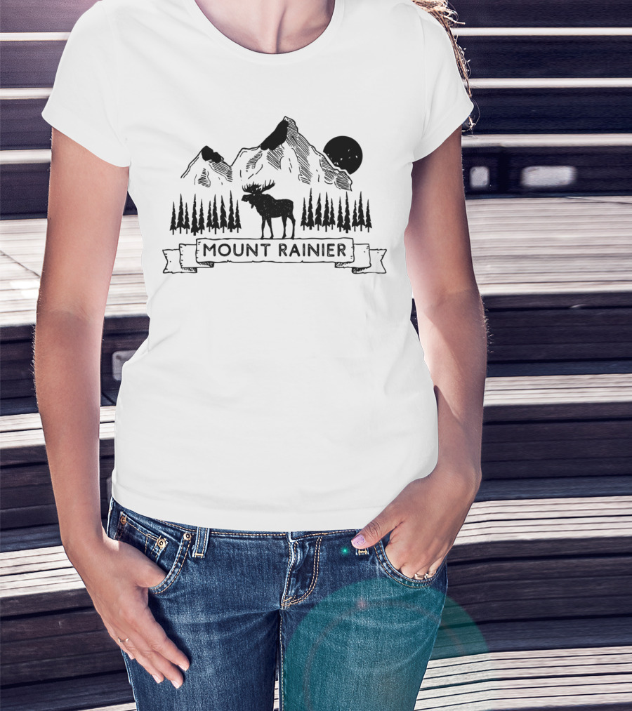 Mount Rainier Moose Mountain Scene Washington T-Shirt