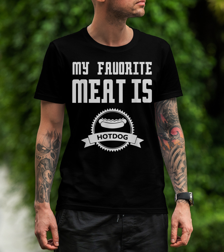My Favorite Meat Is Hotdog Emblem With Iconic Sausage T-Shirt