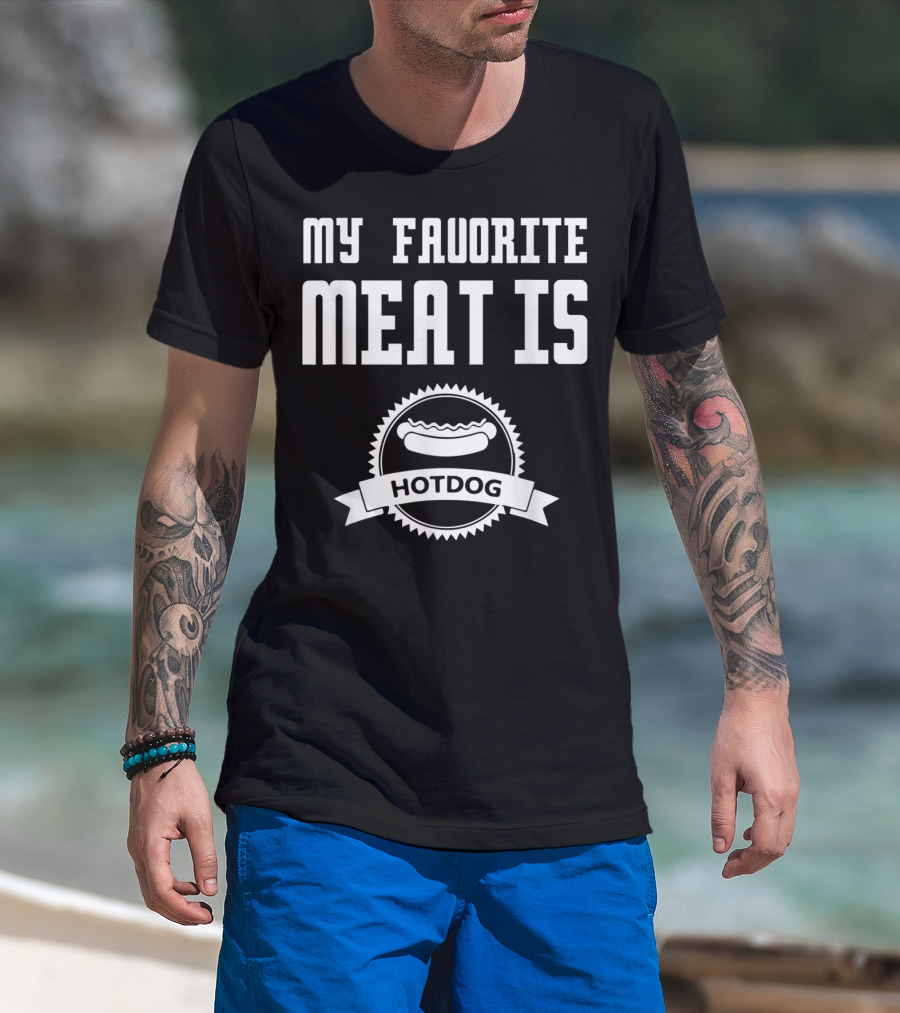 My Favorite Meat Is Hotdog Emblem With Iconic Sausage T-Shirt