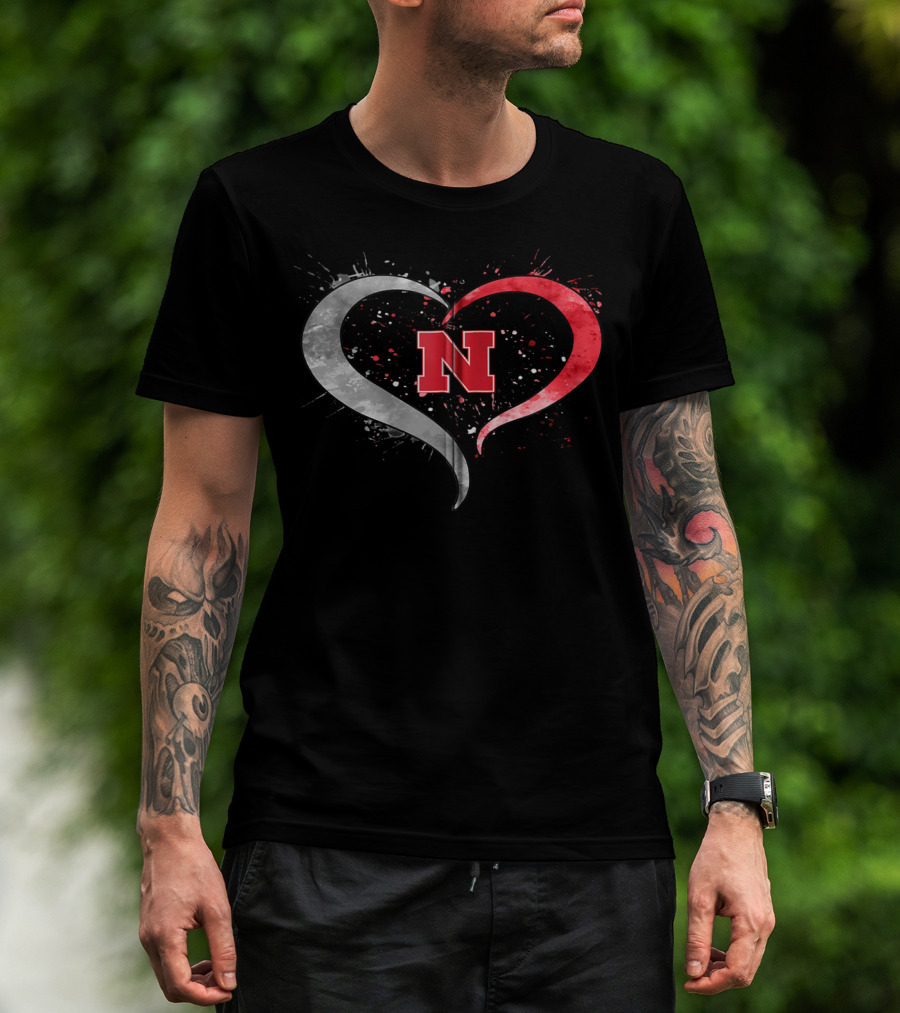 Nebraska Cornhuskers Heart Splatter Game Day N T-Shirt