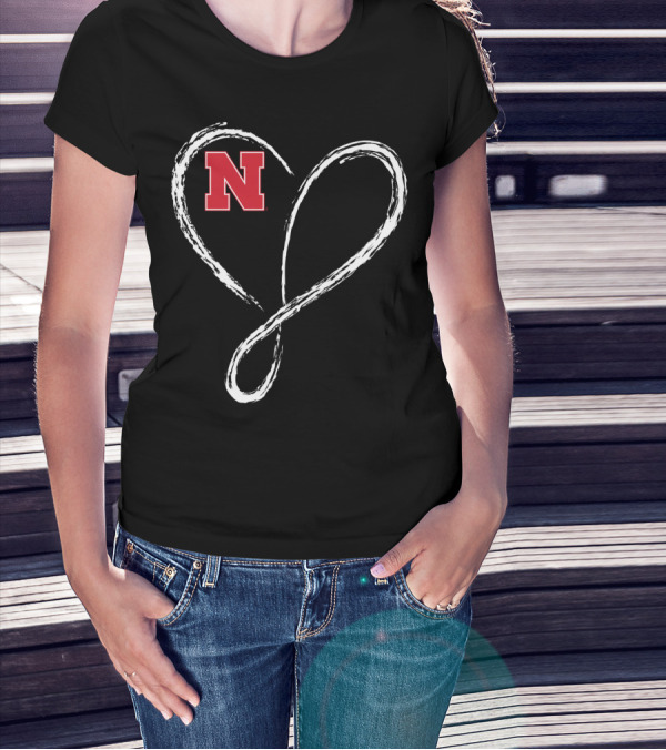 Nebraska Cornhuskers N Logo Love Heart Infinity T-Shirt
