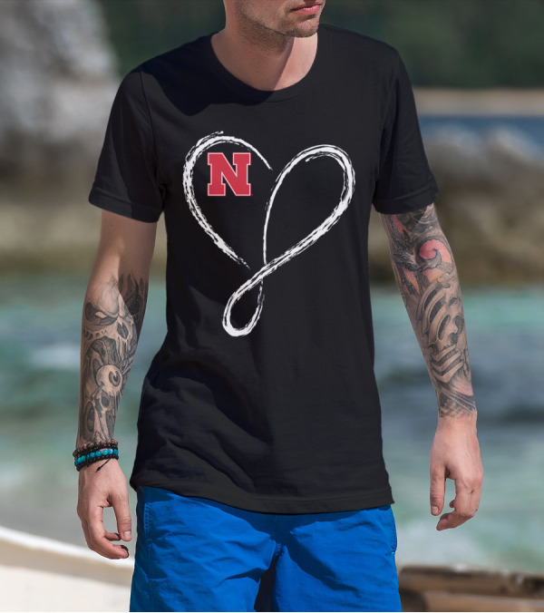 Nebraska Cornhuskers N Logo Love Heart Infinity T-Shirt