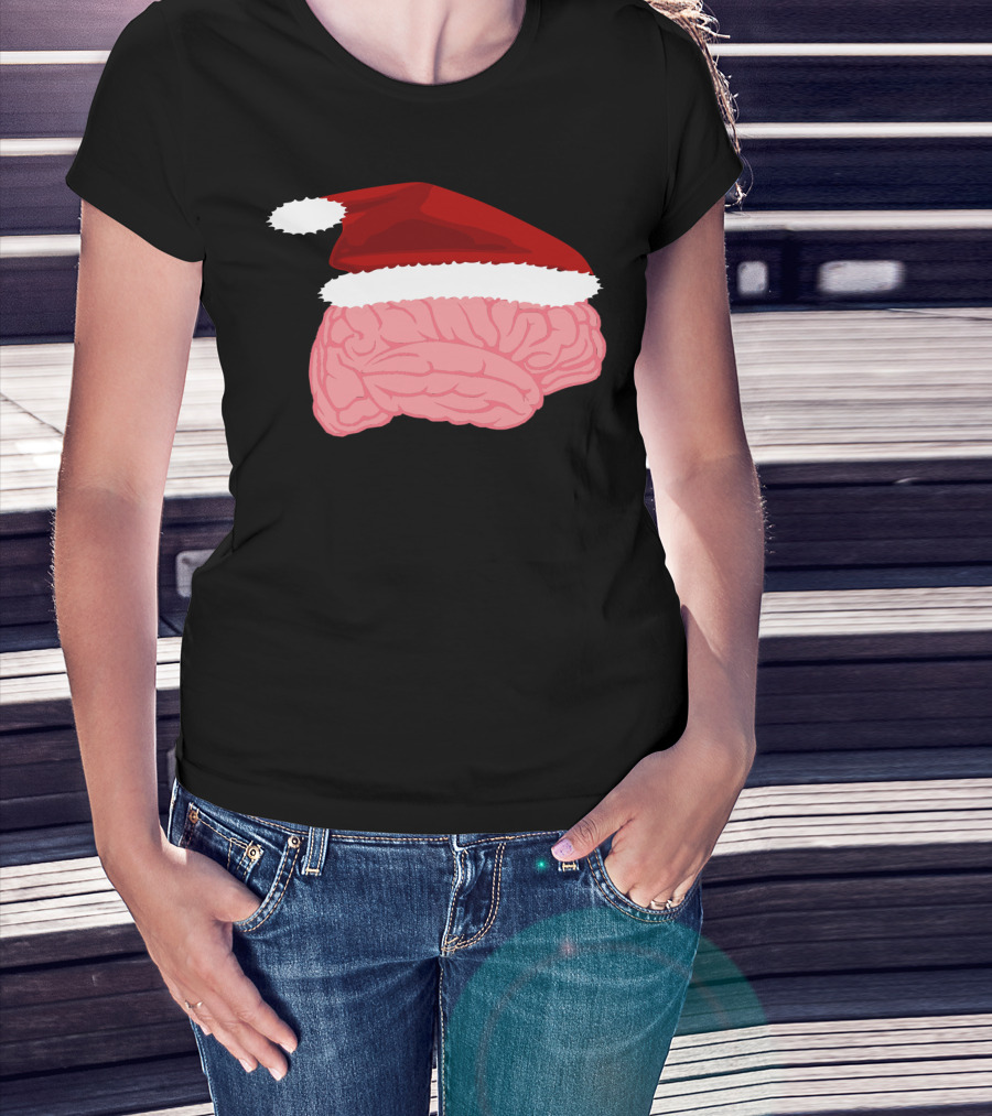 Neurologist Christmas Brain Surgeon Holiday Santa Hat Brain T-Shirt