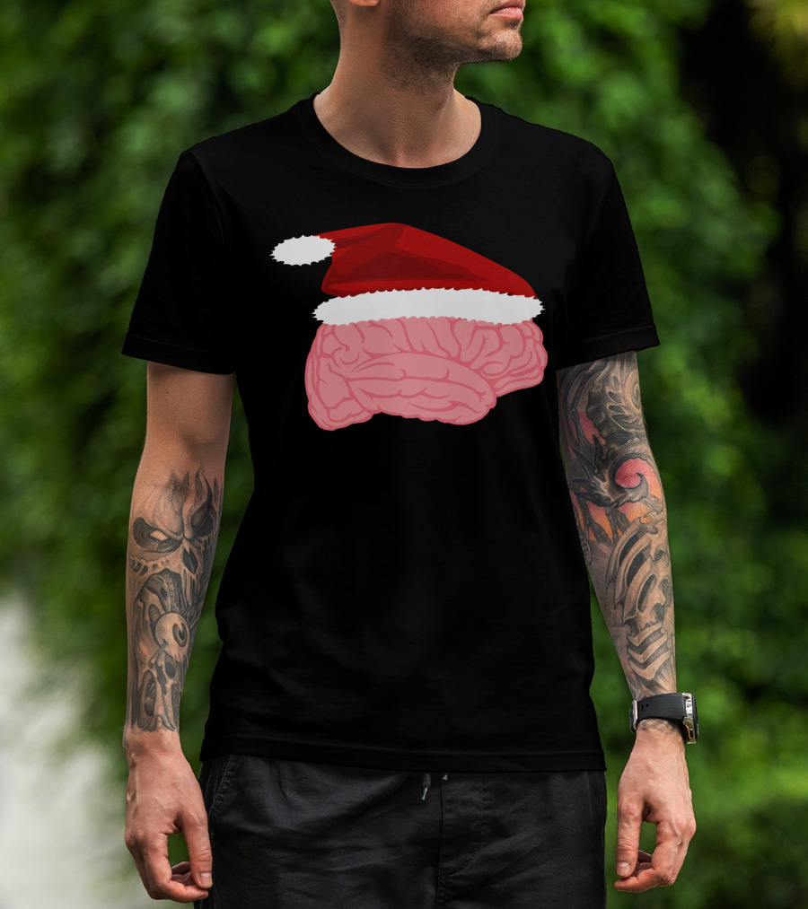 Neurologist Christmas Brain Surgeon Holiday Santa Hat Brain T-Shirt