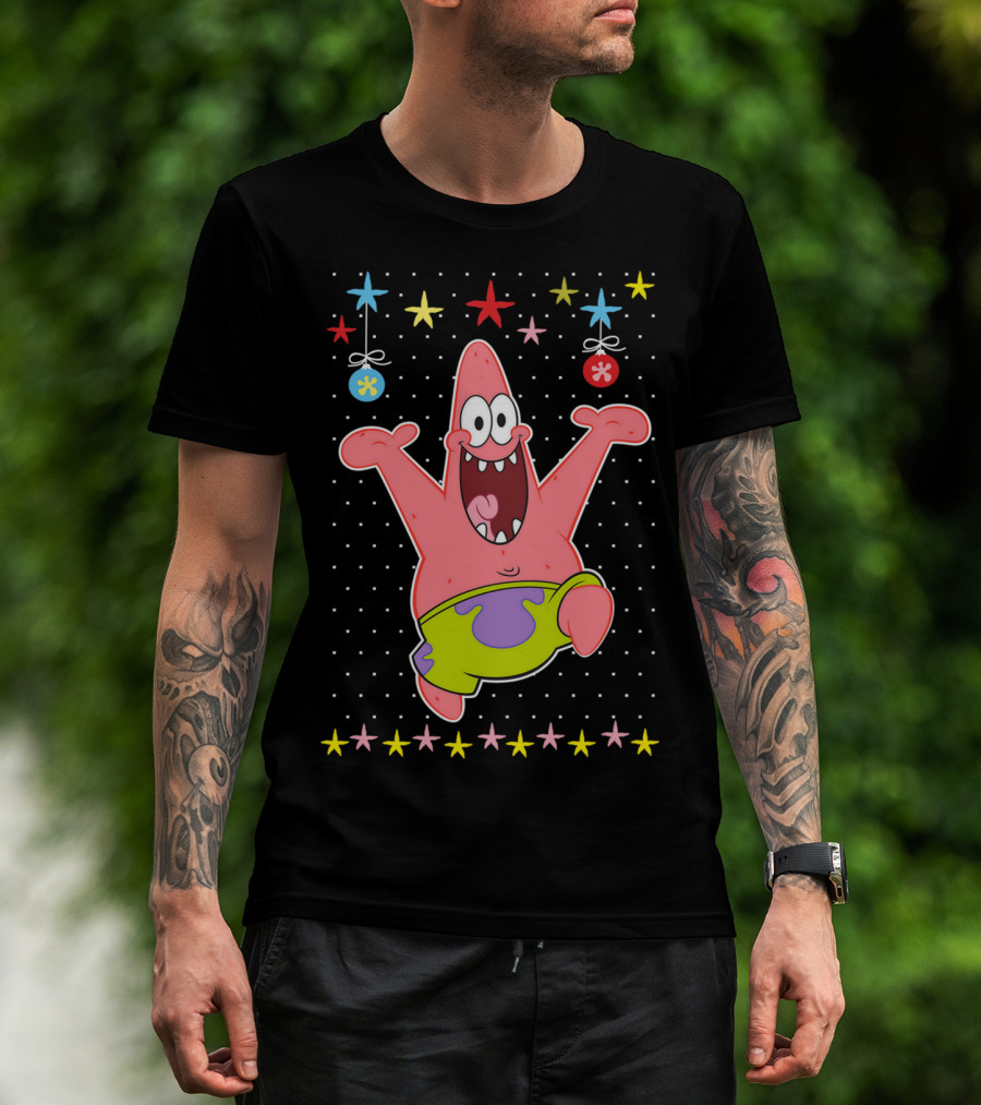 Patrick Star Festive Jumping Celebration Stars Nickelodeon Spongebob Squarepants T-Shirt