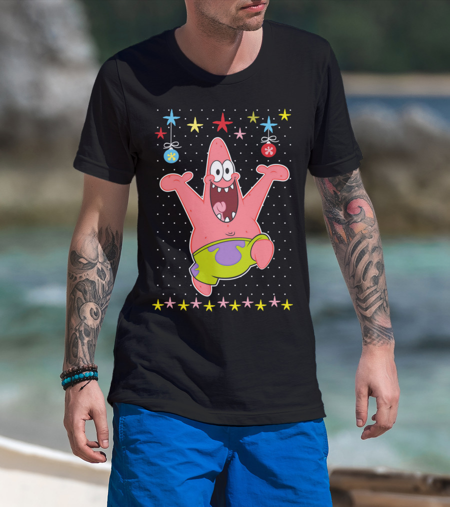 Patrick Star Festive Jumping Celebration Stars Nickelodeon Spongebob Squarepants T-Shirt