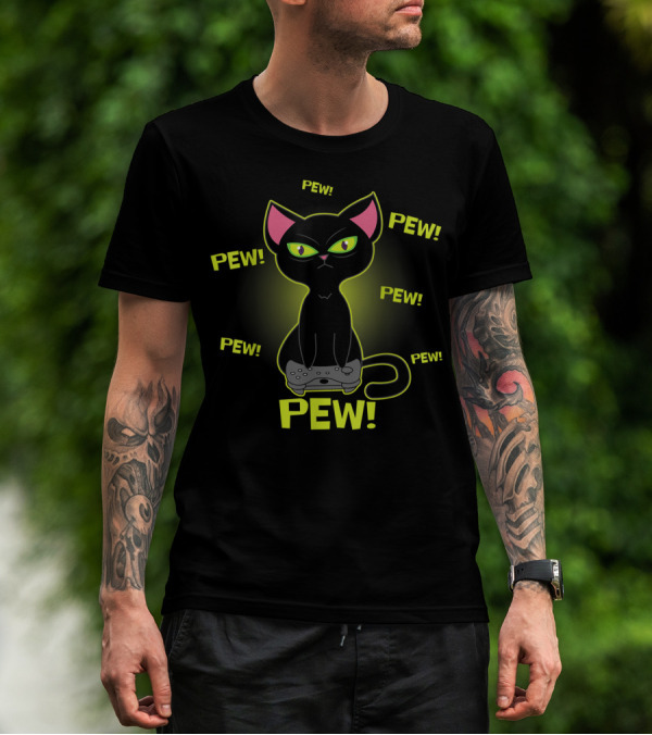 Pew Pew Black Cat Video Game Lovers Funny Cat Gamer T-Shirt