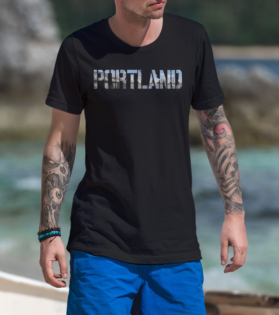 Portland Skyline Cityscape Chữ T-Shirt