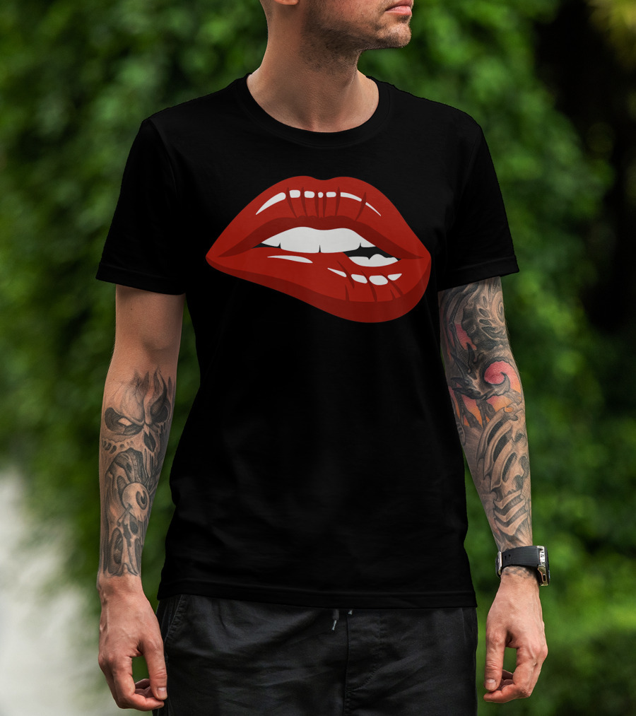 Red Lips Biting Lipstick Makeup Iconic Red Pout T-Shirt