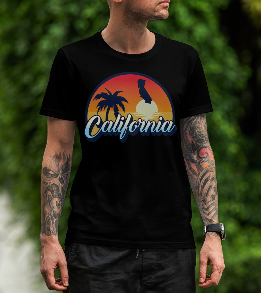 Retro California Beach Vintage Cali Pride Sunset Palm Trees T-Shirt