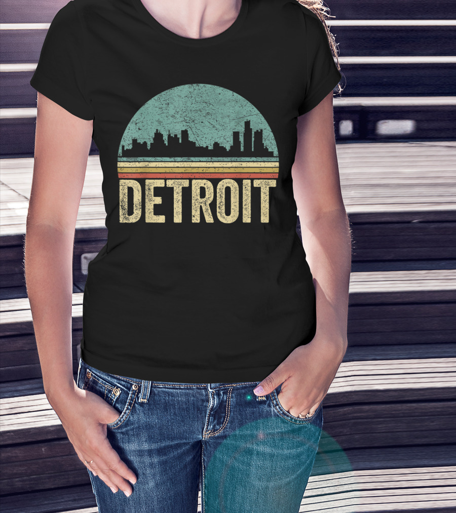 Retro 70s 80s Detroit Skyline Vintage T-Shirt