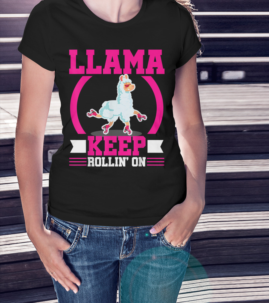 Llama Keep Rollin' On Funny Skater Derby Skating T-Shirt