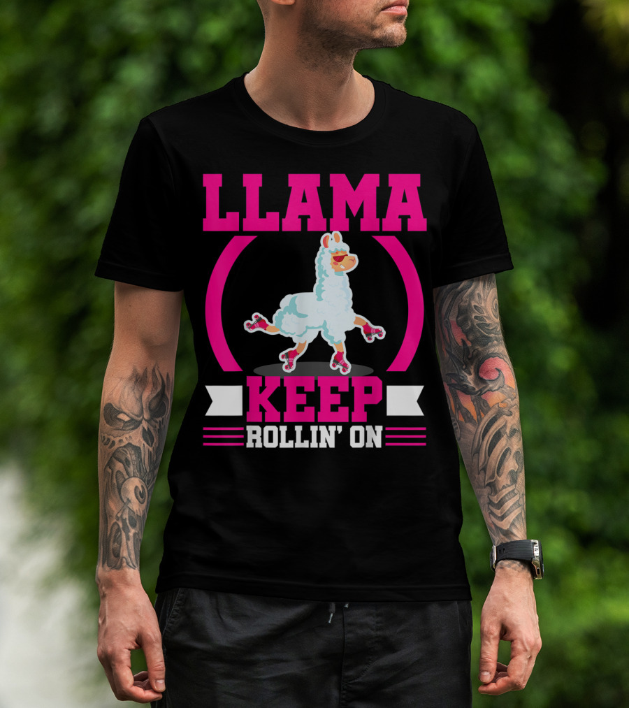 Llama Keep Rollin' On Funny Skater Derby Skating T-Shirt