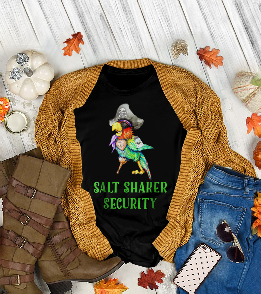 Salt Shaker Security Pirate Parrot with Skull Hat and Eye Patch T-Shirt