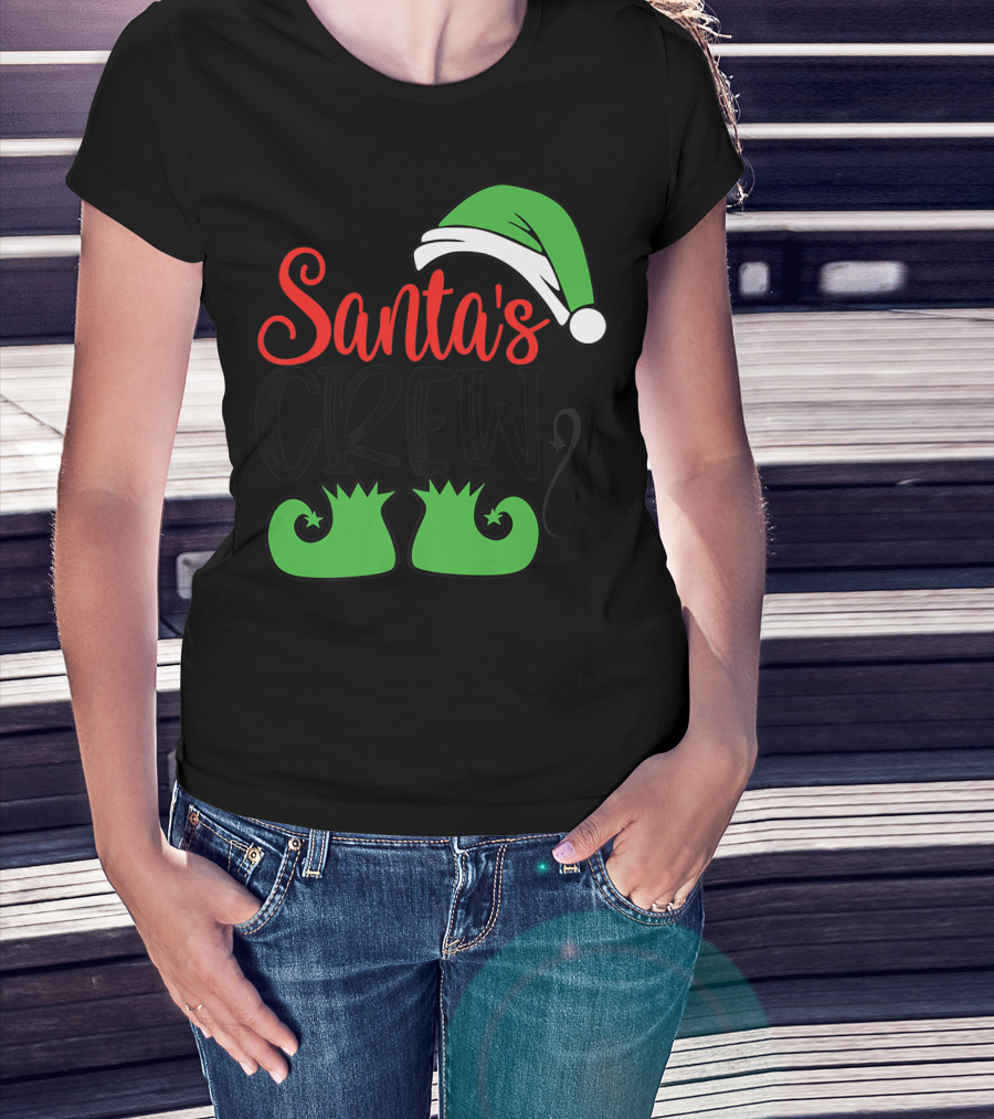 Santa's Crew Christmas Hat And Shoes T-Shirt