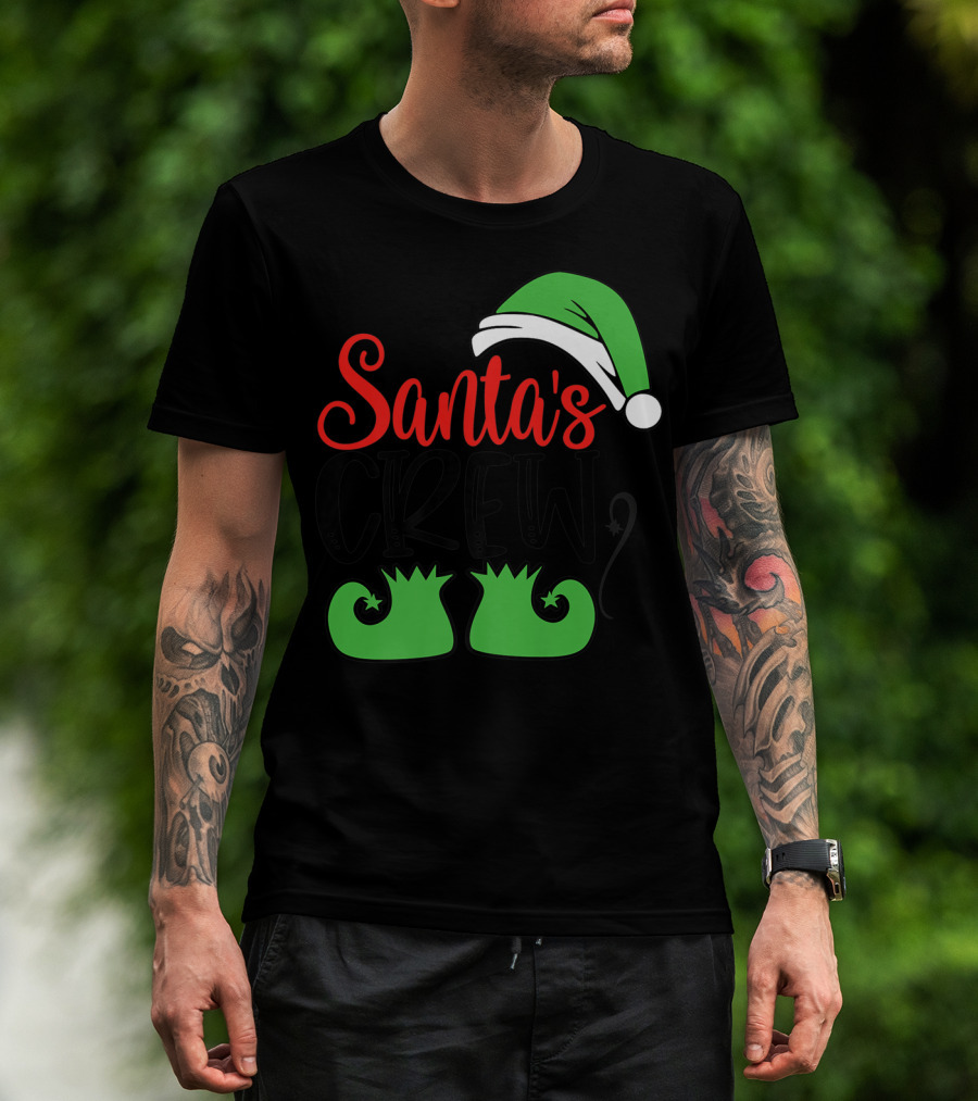 Santa's Crew Christmas Hat And Shoes T-Shirt
