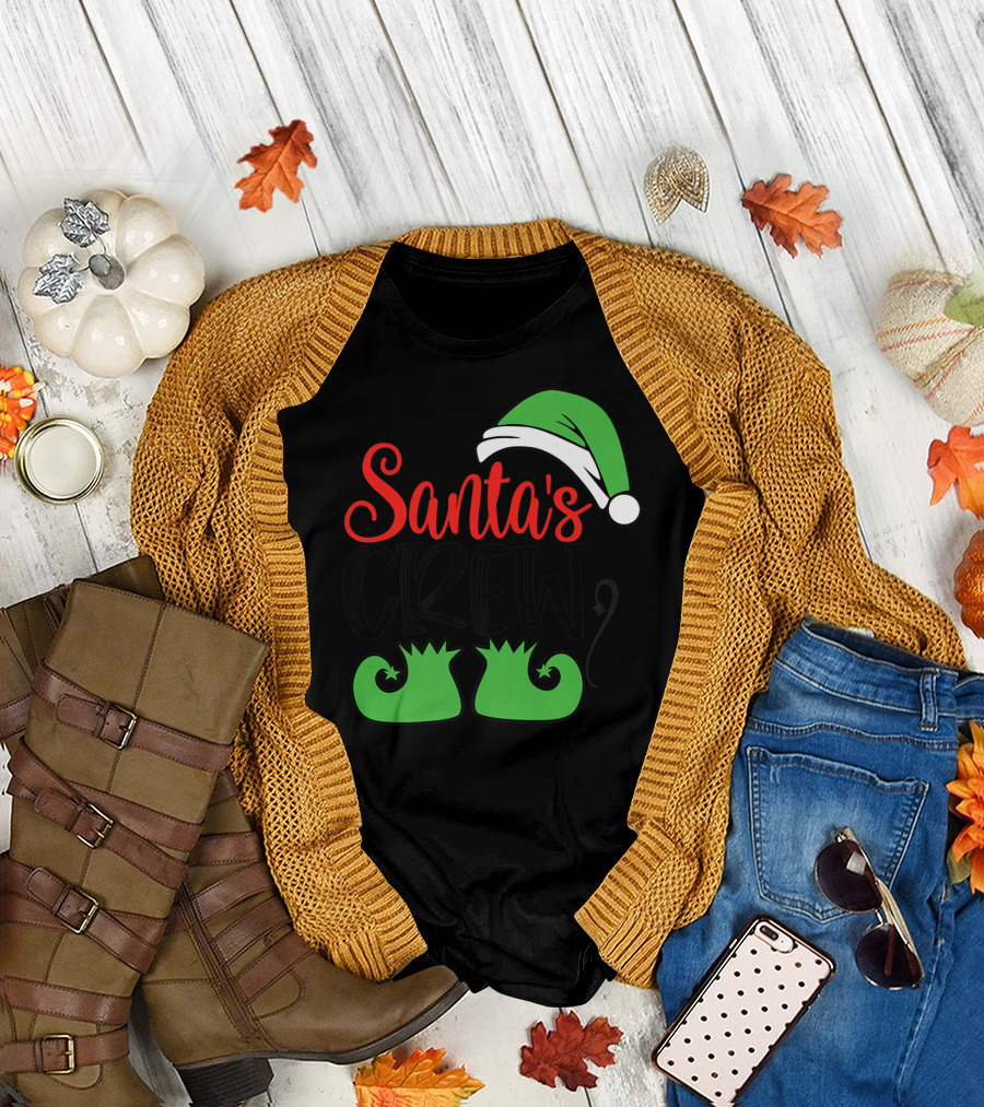 Santa's Crew Christmas Hat and Shoes T-Shirt