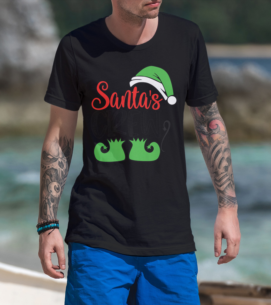 Santa's Crew Christmas Hat And Shoes T-Shirt