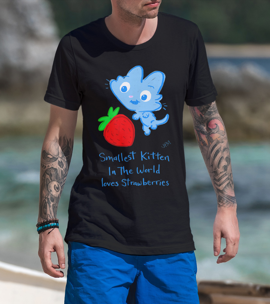 Smallest Kitten In The World Loves Strawberries T-Shirt