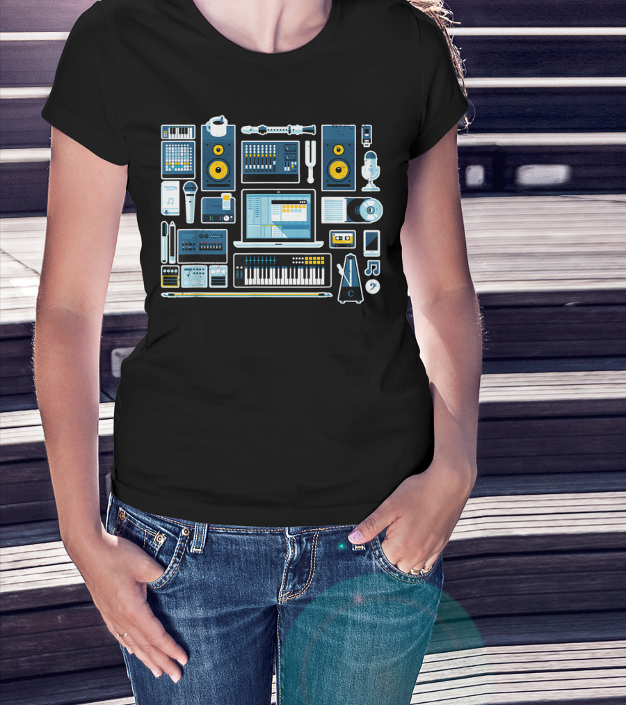 Music Production Essentials Sound Engineer Audio Equipment Collection T-Shirt