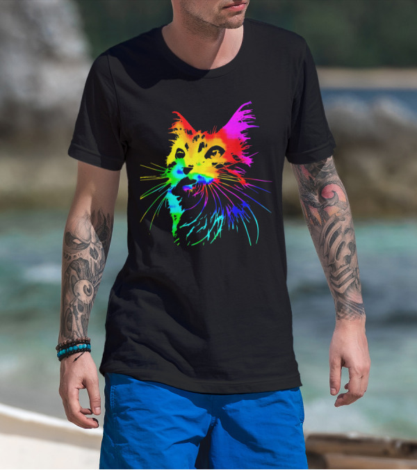 Tie Dye Rainbow Cat Multicolor Psychedelic Cat T-Shirt