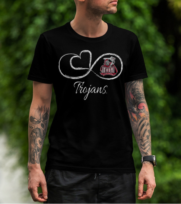 Troy Trojans Infinity Heart Symbol With Sword-Wielding Trojan T-Shirt