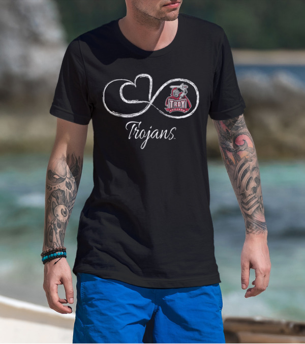 Troy Trojans Infinity Heart Symbol With Sword-Wielding Trojan T-Shirt