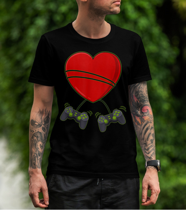 Video Gamer Heart Controllers Valentines Day Love T-Shirt