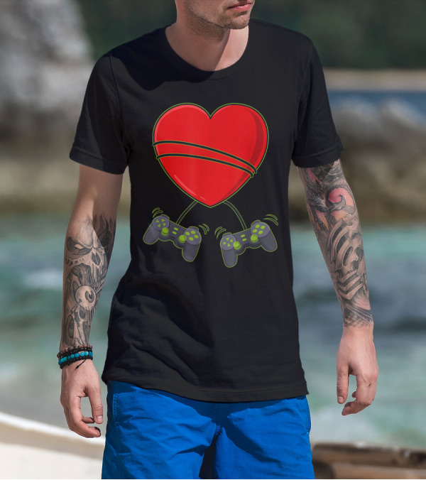 Video Gamer Heart Controllers Valentines Day Love T-Shirt
