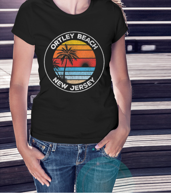 Ortley Beach New Jersey Vintage Sunset Palm Trees Souvenir T-Shirt