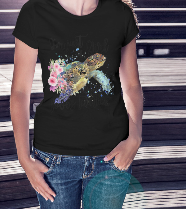 I'm Just A Girl Who Loves Turtles With Floral Turtle T-Shirt