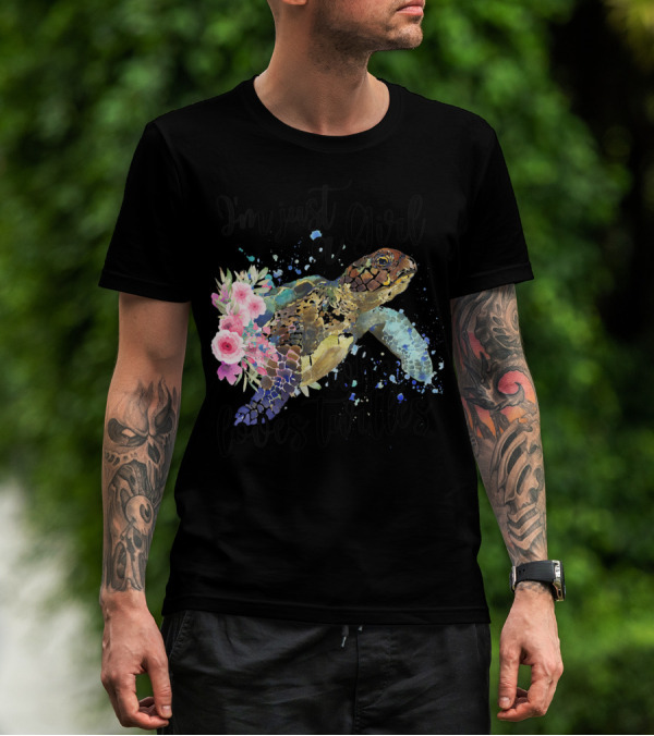 I'm Just A Girl Who Loves Turtles With Floral Turtle T-Shirt