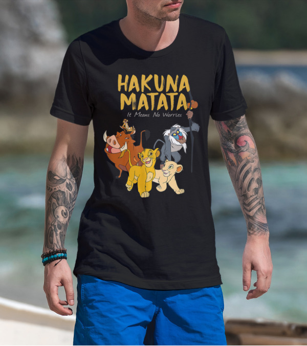 Hakuna Matata Disney Lion King It Means No Worries Characters Rafiki Simba Timon Pumbaa T-Shirt