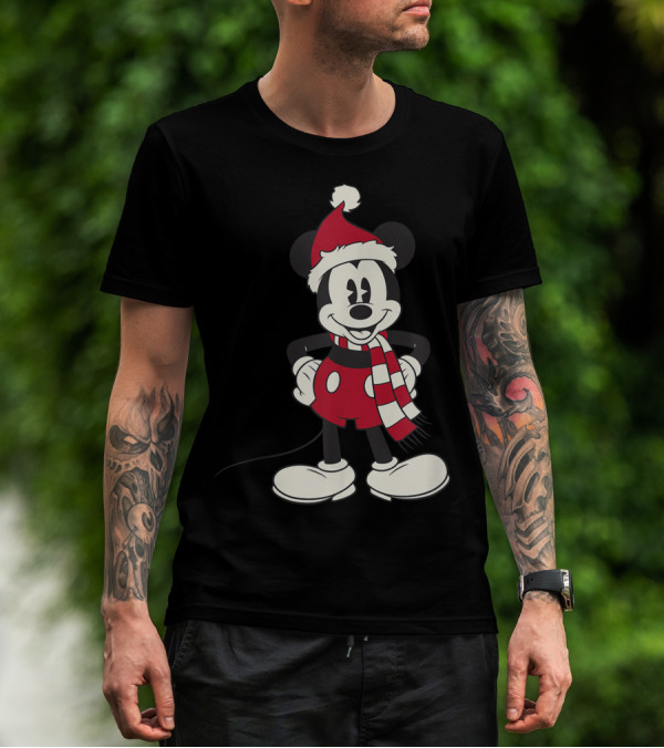 Disney Mickey Mouse Santa Hat And Scarf T-Shirt