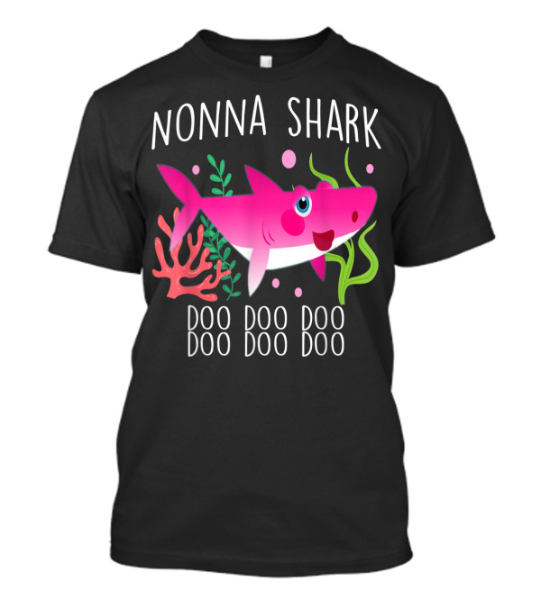 Nonna Shark Doo Doo Doo Cute Pink Cartoon Underwater Scene T-Shirt