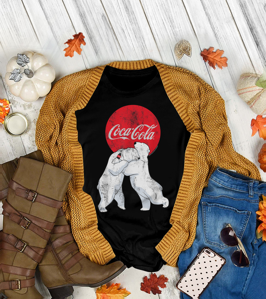 CocaCola Bears Embracing Under Red Circle T-Shirt