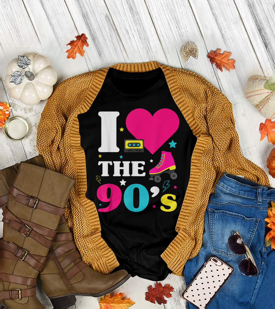 I Love The 90's Heart Cassette Roller Skate Retro Nostalgia T-Shirt
