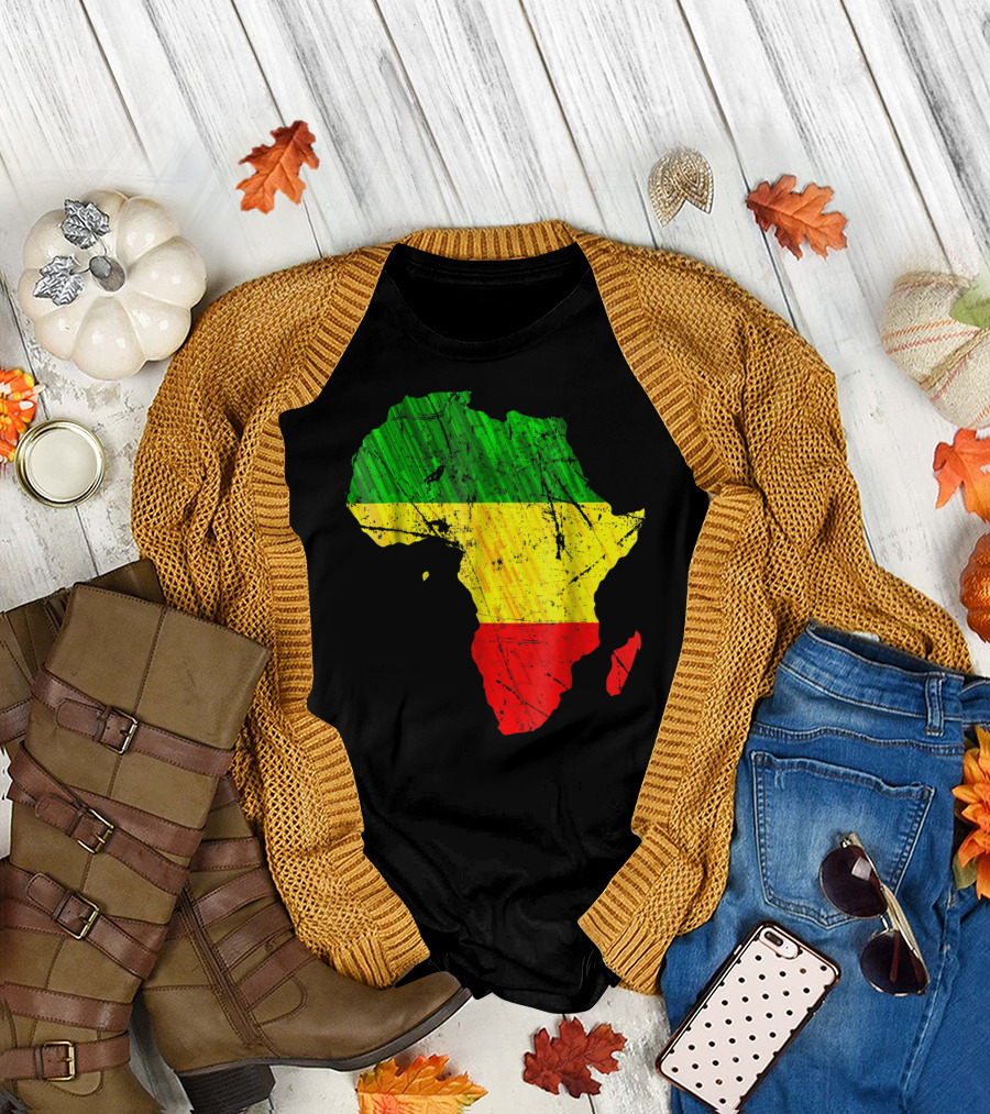 Africa Map Reggae Rasta Green Yellow Red T-Shirt