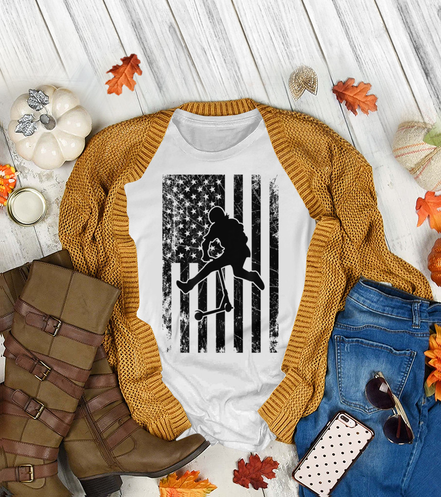 American Stunt Scooter Kick Trick Flag Freestyle Competition T-Shirt