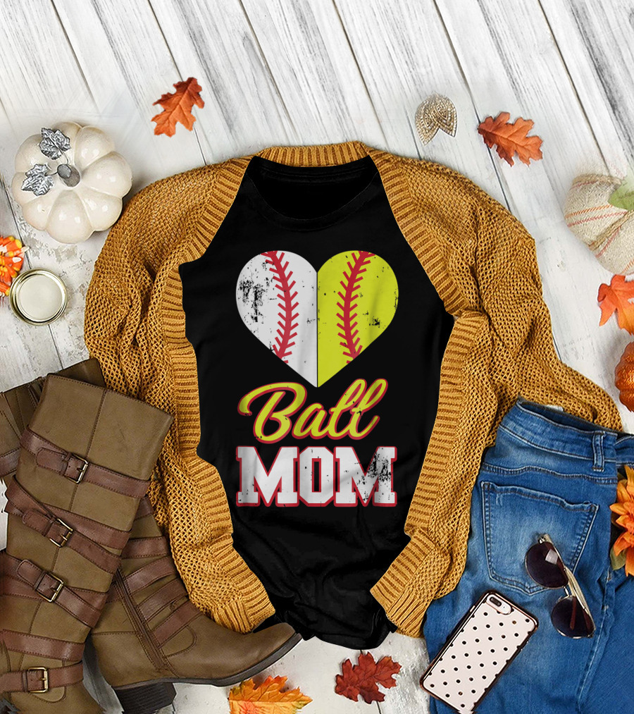 Ball Mom Softball Heart T-Shirt