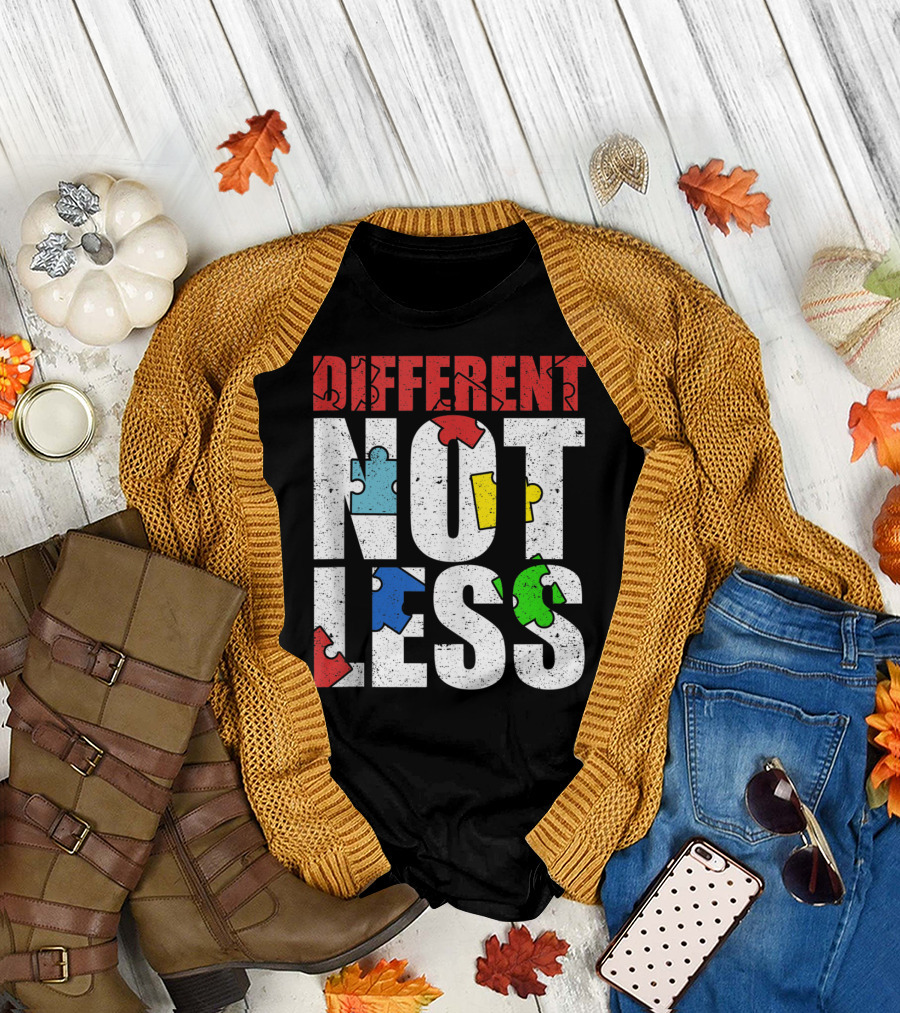 Different Not Less Autism Awareness Puzzle Pieces T-Shirt