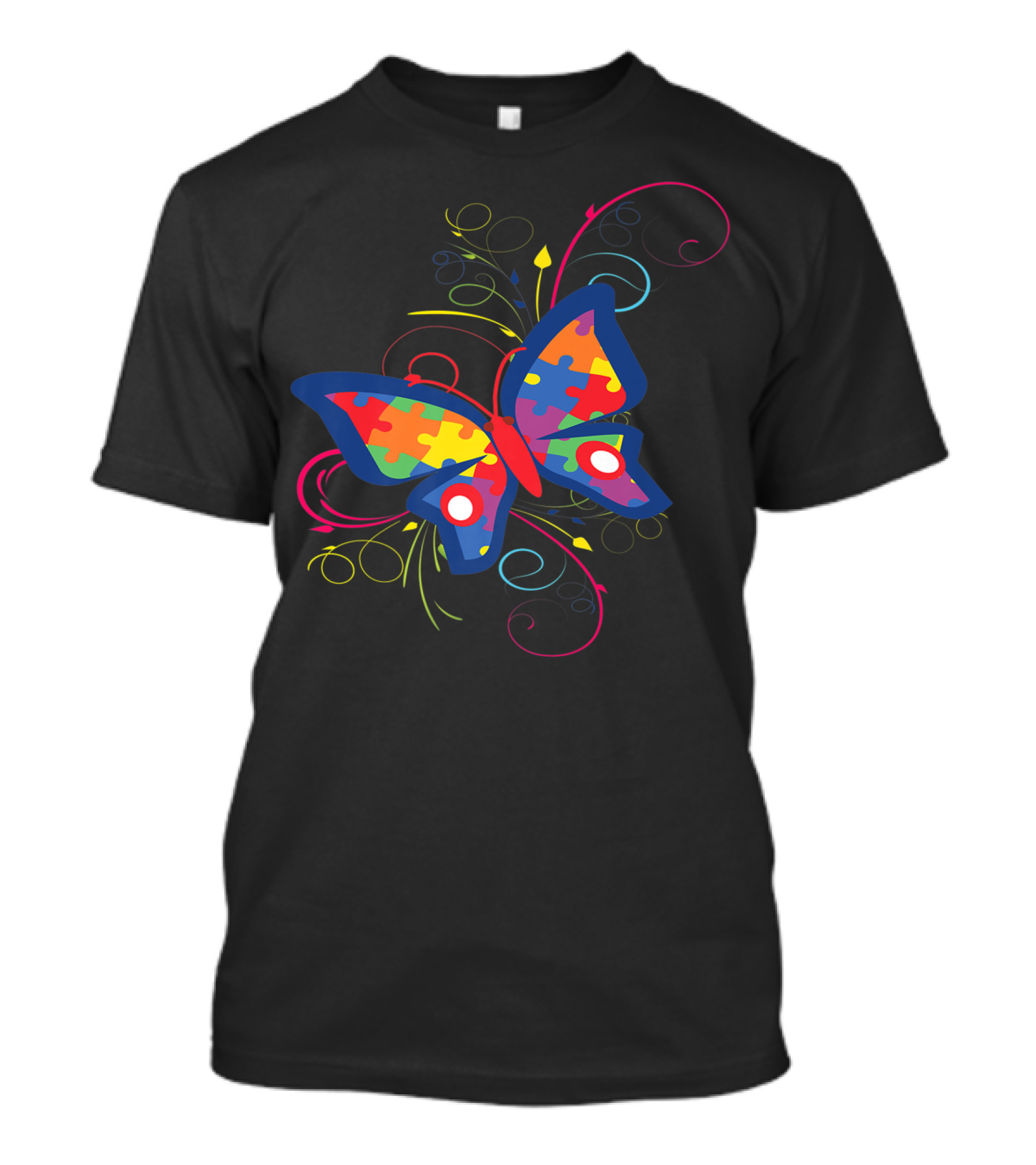 Autism Awareness Puzzle Butterfly Colorful Swirl T-Shirt