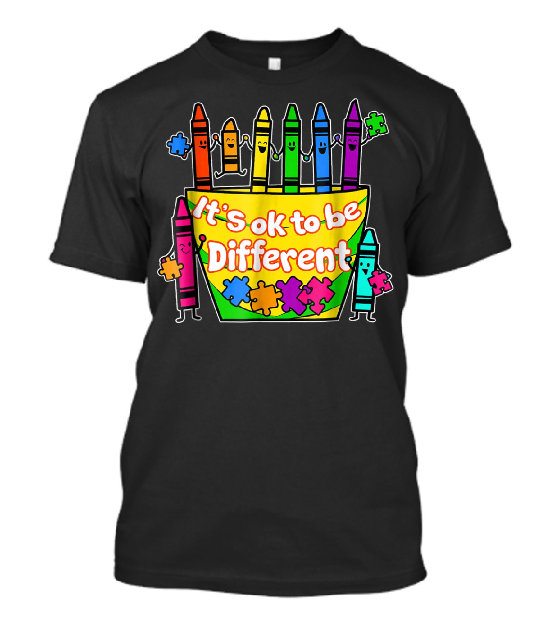 Autism Awareness Crayons It's Ok To Be Different Puzzle Pieces T-Shirt